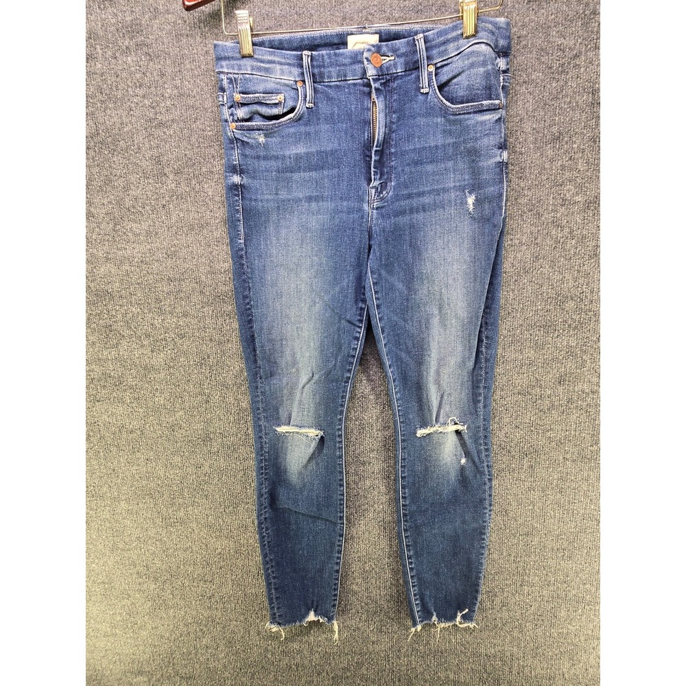Mother High Waisted Looker Ankle Fray Distressed Skinny Jeans Blue Size 29